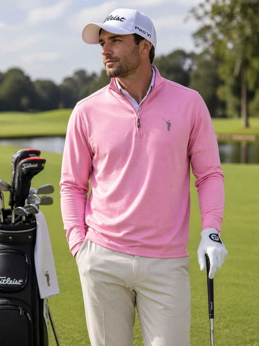 William Murray Golf Men's Pink Lightweight Quarter-Zip Shirt Jacket